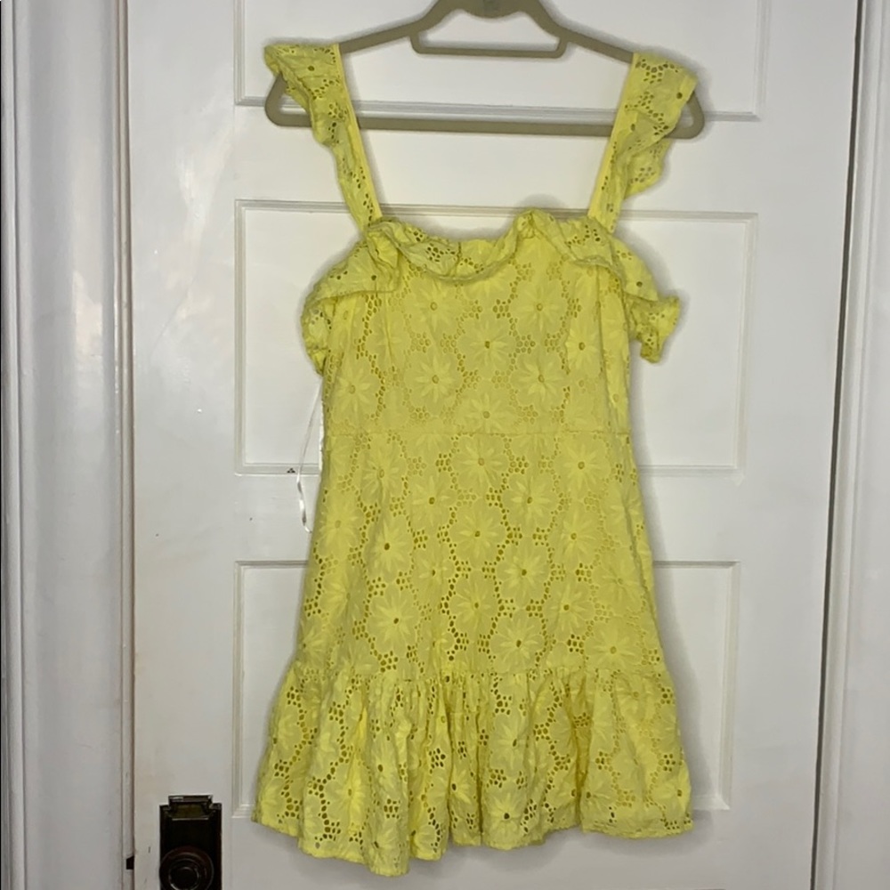 Lulu’s Yellow Eyelet Ruffle Mini Dress